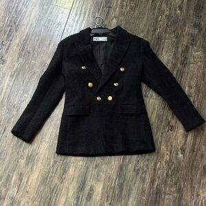 Zara Elegant Black Blazer Jacket with Gold Buttons